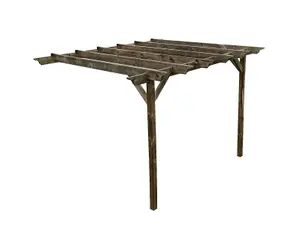 Lean to wooden garden pergola kit - Orchid design wall mounted gazebo, 2.4m x 4.2m (Rustic brown finish)