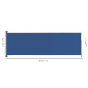 Berkfield Patio Retractable Side Awning 200x600 cm Blue