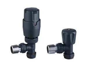 KeenFix Thermostatic Brass Grey Angled Towel Rail & Radiator Valves