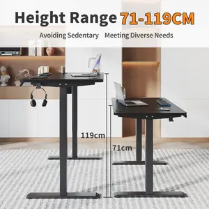 Hieronymus Electric Height Adjustable T-Shape Standing Desk Black / Black / 122 x 140 x 60 cm