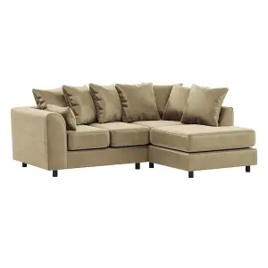 Brooklyn Plush Velvet 3 to 4 Seater L Shaped Corner Sofa Foam Beige Right Hand Facing