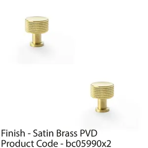 2 PACK - Round Knurled Door Knob - 29mm Diameter Satin Brass Radio Cupboard Pull Handle