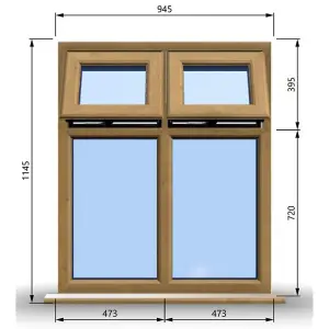 945mm (W) x 1145mm (H) Wooden Stormproof Window - 2 Top Opening Windows -Toughened Safety Glass