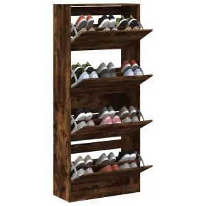 Berkfield Shoe Cabinet with 4 Flip-Drawers Smoked Oak 80x34x187.5 cm