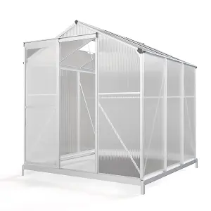 Polycarbonate Greenhouse Walk In Garden Green House with Base Foundation Silver 6x6 ft