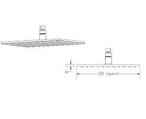 Square LED Fixed Shower Head, 300mm - Chrome