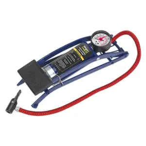 Sealey Foot Pump Single Barrel With 610mm Flexible Pressure Hose Blue S0540