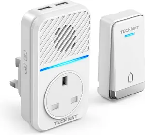 TECKNET Self-Powered Wireless Doorbell, IP65 Waterproof, Plug-in, 400m Range, 60 Chimes