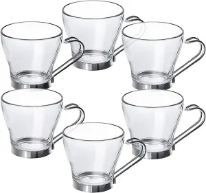 Napoli 6PC Glass & Stainless Steel Espresso Coffee Cups 8cl / 80ml / 2.7oz