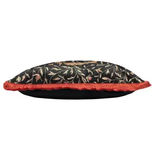 Paoletti Kitraya Leopard Floral Fringed Feather Filled Cushion