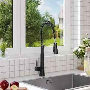 Black Stainless Steel Side Lever Kitchen Spring Neck Pull Out Kitchen Tap Mixer Tap