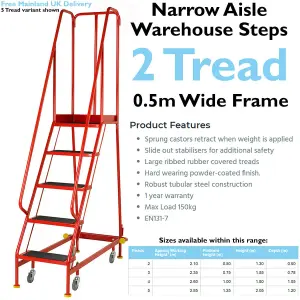 2 Tread x 0.5m Wide Narrow Aisle Warehouse Stairs 1.3m Non Slip Platform Steps