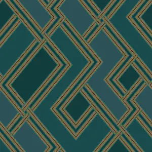 Grandeco Geometric Fabric GeoTextured Wallpaper,  Green Gold