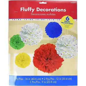 Amscan Fluffy Hanging Decoration (Pack of 6) Multicoloured (One Size)