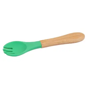 Bamboo Baby Weaning Fork with Silicone Tip - Green