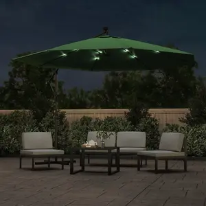 Berkfield Cantilever Umbrella with LED Lights and Metal Pole 350 cm Green