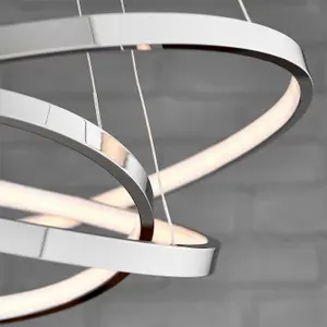 LED Ceiling Pendant Light 36W Warm White Chrome 3x Infinity Rings Strip Feature