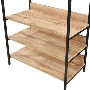 Alva Open Double Wardrobe with 4 Shelves Oak Storage Clothes Hanging Rail Stand