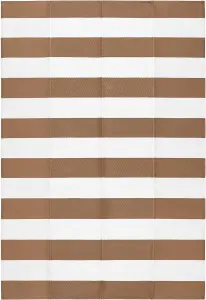 Large Garden Outdoor Rug For Patio, Taupe & White Line Waterproof Garden Rug 160 x 230cm