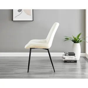 Palermo Velvet Modern Dining Chairs with Tapered Metal Legs & Quilted Diamond Stitching (Set of 2) Cream / Black