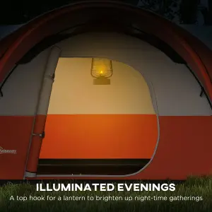 Outsunny 3000mm Waterproof Camping Tent w/ Porch & Sewn in Groundsheet, Orange