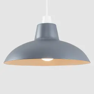 ValueLights Civic Pair of Dark Grey Metal Easy Fit Living Room Bedroom Ceiling Pendant Light Shades