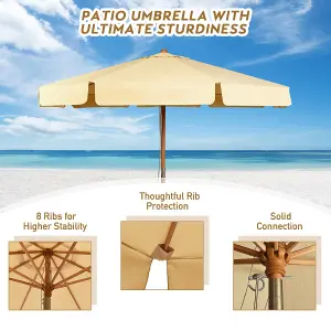 Costway 3m Garden Parasol Tilt Bar Market Table Umbrella with Valance and 8 Solid Ribs