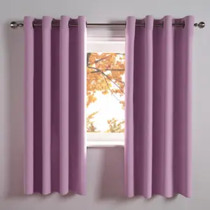 Kids Blackout Eyelet Curtains Thermal Pair of Ring Top Panels, Pink - 66X72"