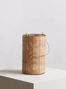 Interiors by Premier Hurricane Candle Holder, Eco-Friendly Rattan and Iron Frame Candle Holder, Rustic Design with Sleek Handle