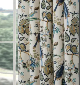 Home Curtains Kensington Fully Lined Botanical 90w x 72d" (229x183cm) Blue Pencil Pleat Curtains (PAIR)