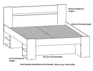 White Double Bed Frame Storage Drawers Euro Headboard Solid Slats Shelves Nepo