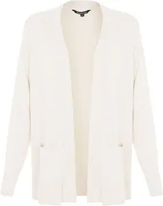 Bonmarche White Edge To Edge Cardigan With Pockets, Size: 10