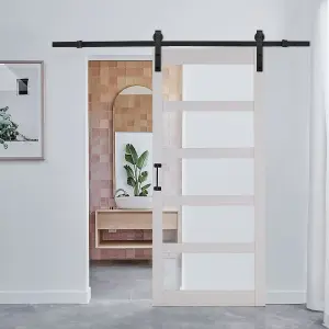 White 5 Lites Farmhouse Style Wooden Internal Sliding Door Barn Door with 6.6ft Steel Hardware Kit, 91 x 213cm