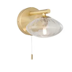 Luminosa Oristano Bathroom Glass Wall Lamp, Satin Brass Plate, Ribbed Glass, IP44