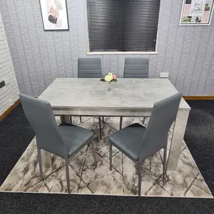 Grey Dining Table and 4 Chairs Stone Grey Effect Kitchen Wood Set 4