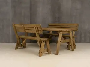 Victoria wooden picnic bench and table set, space-saving outdoor dining set with backrest (7ft, Rustic brown)