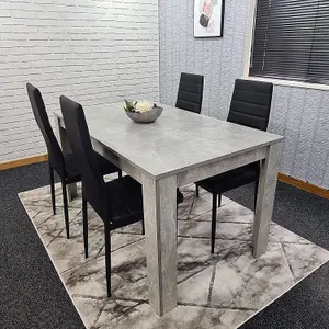 Kitchen Dining Table Set for 4  Wooden Grey Dining Table And 4 Black Leather Chairs Kosy Koala