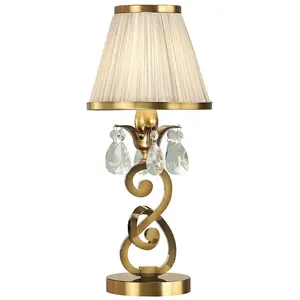 Esher Luxury Small Table Lamp Brass Crystal Beige Shade Traditional Bulb Holder