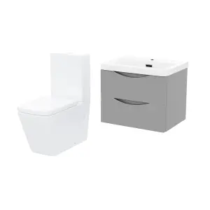 Nes Home Merton 600 Wall Hung Grey Vanity Basin & Rimless Close Coupled Toilet