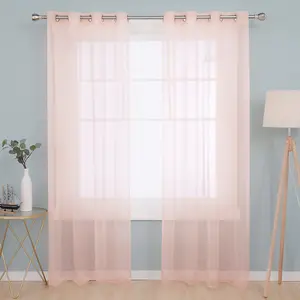 Deconovo Soild Eyelet Semi Transparent Net Curtains Super Soft Voile Curtains Decorative Sheer Curtans 55 x 114 Inch Pink 2 Panels