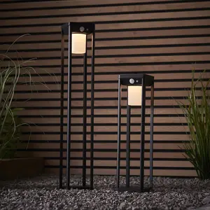 600mm Solar Powered Outdoor Bollard Post Light - Textured Black & White Diffuser