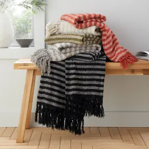 Catherine Lansfield Stripe Chenille 130x170cm Blanket Throw Terracotta