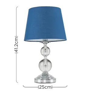 ValueLights Gatto Modern Polished Chrome and Acrylic Ball Touch Table Lamp with Navy Blue Light Shade