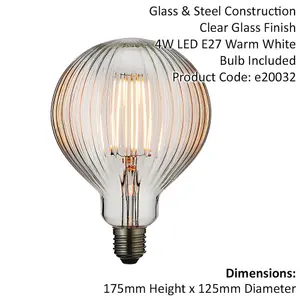 LED Filament Lamp Bulb 4W E27 LED Clear Ribbed Glass Globe 2200k Warm White