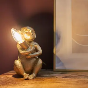 ValueLights Pair Of Monkey Animal Quirky Modern Gold Painted Table Lamps