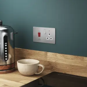 GoodHome Brushed Steel Screwless Cooker switch & socket with neon & Grey inserts