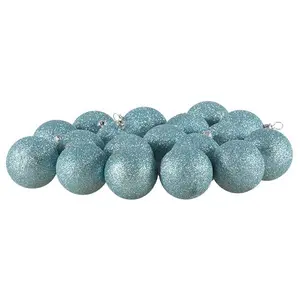 Xmas Glitter Ball Ornament Bauble (Set of 18) Pale Turquoise