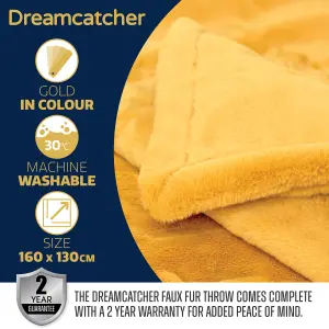 Dreamcatcher Blanket Throw Soft Faux Fur 160 x 130cm Overblanket Gold