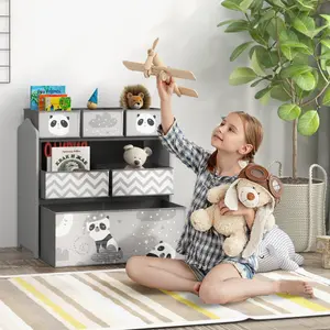 ZONEKIZ Kids Storage Unit with 6 Boxes, Toy Storage Organiser, Grey