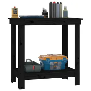 Berkfield Work Bench Black 80x50x80 cm Solid Wood Pine